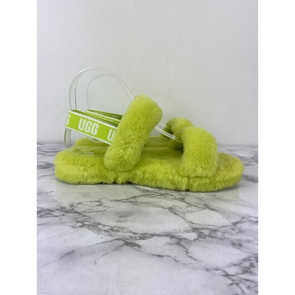UGG NEON YELLOW FLUFF YEAH SLIDE SHEEPSKIN SLIPPER SANDALS, SIZE US 6 - Picture 7 of 10